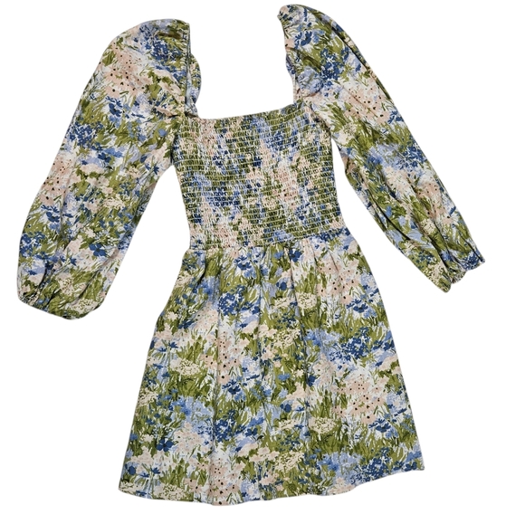 Reformation Greyson Hillside Floral Linen Mini Dress Sz S Smocked Puff Sleeves - Picture 9 of 16